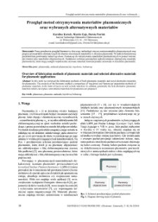Przegląd metod otrzymywania materiał&oacute;w plazmonicznych oraz wybranych alternatywnych materiał&oacute;w = Overview of fabrication methods of plasmonic materials and selected alternative materials for plasmonic applications