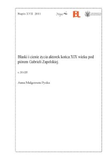 Blaski i cienie życia aktorek końca XIX wieku pod piórem Gabrieli Zapolskiej