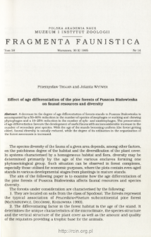 Effect of age differentiation of the pine forests of Puszcza Białowieska on faunal resources and diversity