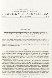 Studia nad zgrupowaniami biegaczowatych (Carabidae, Coleoptera) uroczysk Chełmowa G&oacute;ra i Serwis w Świętokrzyskim Parku Narodowym