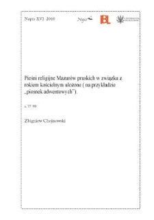 Pieśni religijne Mazurów pruskich w związku z rokiem kościelnym ułożone (na przykładzie "piosnek adwentowych")
