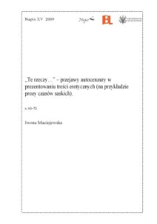 "Te rzeczy…" - przejawy autocenzury w prezentowaniu treści erotycznych (na przykładzie prozy czasów saskich)