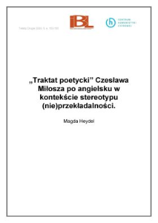 " Traktat poetycki" Czesława Miłosza po angielsku w kontekście stereotypu (nie)przekładalności