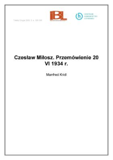 Czesław Miłosz. Przem&oacute;wienie 20 VI 1934 r.