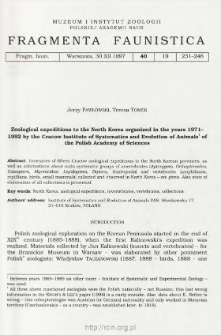 Zoological expeditions to the North Korea organized in the years 1971-1992 by the Cracow Institute of Systematics and Evolution of Animals of the Polish Academy of Sciences