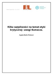 Kilka wątpliwości na temat etyki krytycznej: uwagi tłumacza
