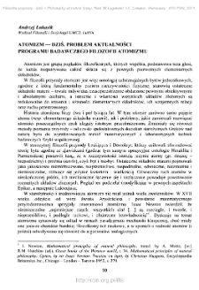 Atomizm - dziś. Problem aktualności programu badawczego filozofii atomizmu