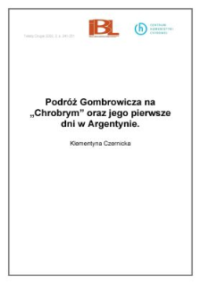 Podr&oacute;ż Gombrowicz na "Chrobrym" oraz jego pierwsze dni w Argentynie