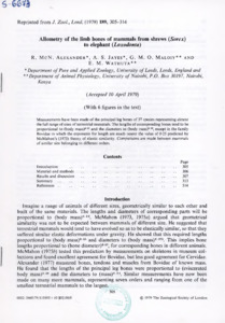 Allometry of the limb bones of mammals from shrews (Sorex) to elephant (Loxodonta)