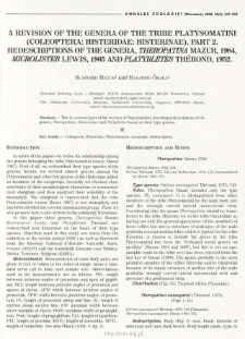 A revision of the genera of the tribe Platysomatini (Coleoptera: Histeridae: Histerinae). Pt. 2, Redescriptions of the genera, Theropatina Mazur, 1984, Microlister Lewis, 1905 and Platybletes Th&eacute;rond, 1952