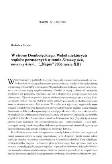 W stronę Dembołęckiego. Wokół niektórych wątków poruszonych w tomie "Krwawy świt, mroczny dzień..." ("Napis" 2006, seria XII)