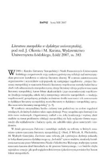 "Literatura staropolska w dydaktyce uniwersyteckiej", pod red. J. Okonia i M. Kurana, Wydawnictwo Uniwersytetu Łódzkiego, Łódź 2007, ss. 383