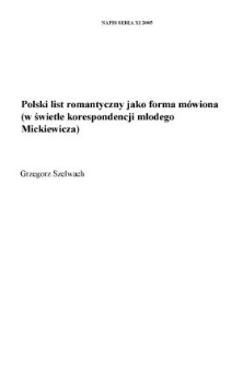 Polski list romantyczny jako forma mówiona (w świetle korespondencji młodego Mickiewicza)