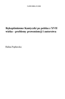 Rękopiśmienne "Kantyczki po polsku" z XVII wieku — problemy proweniencji i autorstwa