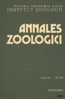 Annales Zoologici - Strony tytułowe, spis treści - t. 44, nr. 8-9 (1992)