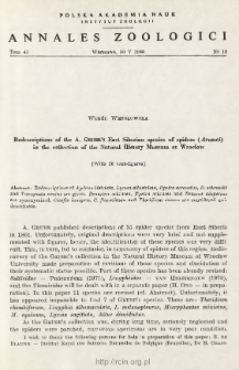 Redescriptions of the A.GRUBE'S East Siberian species of spiders (Aranei) in the collection of the Natural History Museum at Wrocław