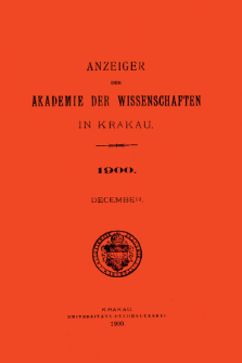 Anzeiger der Akademie der Wissenschaften in Krakau. No 10 December (1900)