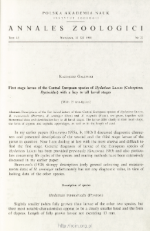 First stage larvae of Central European species of Hydaticus LEACH (Coleoptera, Ditiscidae) with a key to all larval stages