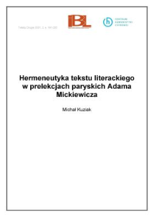 Hermeneutyka tekstu literackiego w prelekcjach paryskich Adama Mickiewicza