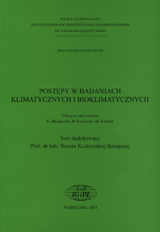 Postępy w badaniach klimatycznych i bioklimatycznych : zbi&oacute;r prac = Progress in cllimatic and bioclimatic research