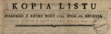 Kopia Listu Pisanego Z Rzymu Roku 1789. Dnia 26. Grudnia : [Inc.:] Do Stolicy Apostolskiey przyszły z Pułnocney [!] Ameryki radosne wiadomości, względem szerzącey się Wiary S. Katolickiey [...]