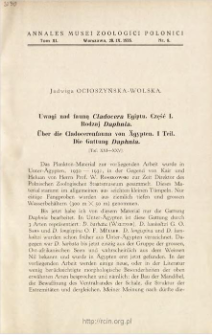 &Uuml;ber die Cladocerenfauna von &Auml;gypten. Teil 1, Die Gattung Daphnia
