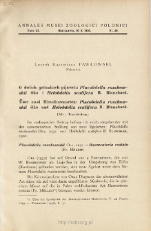 &Uuml;ber zwei Hirudineenarten : Placobdella roszkowskii Oka und Helobdella scutifera R. Blanchard = O dw&oacute;ch gatunkach pijawek : Placobdella roszkowskii Oka i Helobdella scutifera R. Blanchard