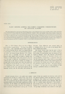 Flint Mining among the Early Farming Communities of Central Europe