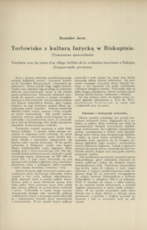 Torfowisko z kulturą łużycką w Biskupinie : tymczasowe sprawozdanie