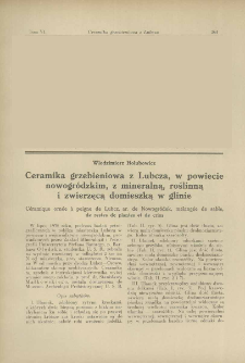 Ceramika grzebieniowa z Lubcza, w powiecie nowogródzkim, z mineralną, roślinną i zwierzęcą domieszką w glinie