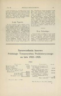 Sprawozdania kasowe Polskiego Towarzystwa Prehistorycznego za lata 1922-1925