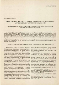 Probleme der archäologischen Forschungen zum frühen Mittelalter in Westpommern (1945-1972)