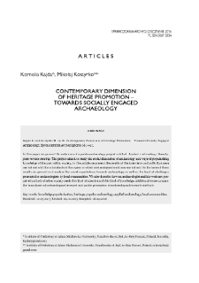 Contemporary Dimension of Heritage Promotion – Towards Socially Engaged Archaeology