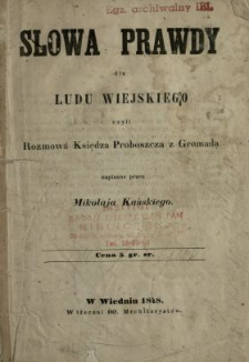 Słowa prawdy dla ludu wiejskiego czyli Rozmowa księdza proboszcza z gromadą