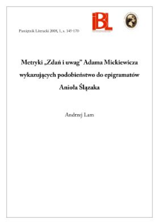 Metryki "Zdań i uwag" Adama Mickiewicza wykazujących podobieństwo do epigramów Anioła Ślązaka