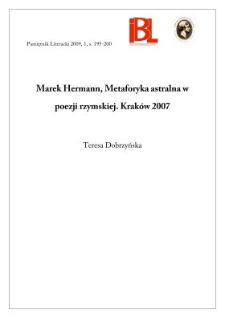 Marek Hermann, Metaforyka astralna w poezji rzymskiej. Kraków 2007