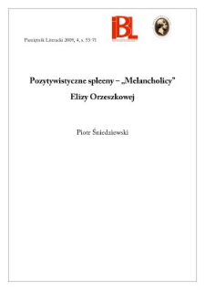 Pozytywistyczne spleeny – „Melancholicy” Elizy Orzeszkowej