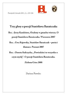 Trzy głosy o poezji Stanisława Barańczaka. Rec.: D. Kulczycka; E. Rajewska; J. Kandziora