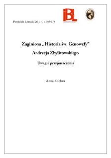 Zaginiona „Historia św. Genowefy” Andrzeja Zbylitowskiego. Uwagi i przypuszczenia