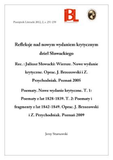 Refleksje nad nowym wydaniem krytycznym dzieł Słowackiego
