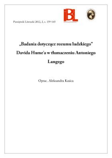 „Badania dotyczące rozumu ludzkiego” Davida Hume’a w tłumaczeniu Antoniego Langego