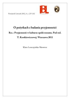 O pożytkach z badania przyjemności. Rec.: Przyjemność w kulturze epoki rozumu. Red. Teresa Kostkiewiczowa. Warszawa 2011