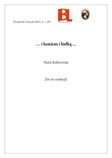 "...i koniem i łódką..." [list do redakcji]