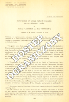 Equivalence of group-valued measures on an abstract lattice