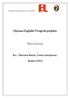 Opisana Zagłada? Uwagi do projektu. Rec.: Sławomir Buryła, Tematy (nie)opisane. Kraków (2013)