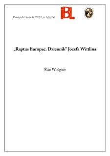 &bdquo;Raptus Europae. Dziennik&rdquo; J&oacute;zefa Wittlina