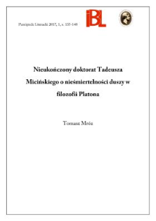 Nieukończony doktorat Tadeusza Micińskiego o nieśmiertelności duszy w filozofii Platona