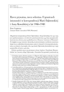 Rzecz prywatna, rzecz sekretna. O granicach intymności w korespondencji Marii Dąbrowskiej i Anny Kowalskiej z lat 1946-1948