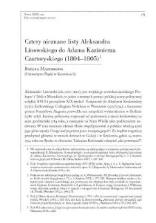 Cztery nieznane listy Aleksandra Linowskiego do Adama Kazimierza Czartoryskiego (1804-1805)
