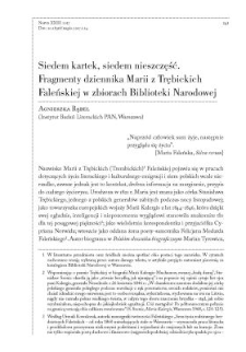 Siedem kartek, siedem nieszczęść. Fragmenty dziennika Marii z Trębickich Faleńskiej w zbiorach Biblioteki Narodowej